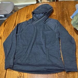 RBX dark gray/blue cross cross neck hoodie. Hobo sleeves. Warm. Women Sz L